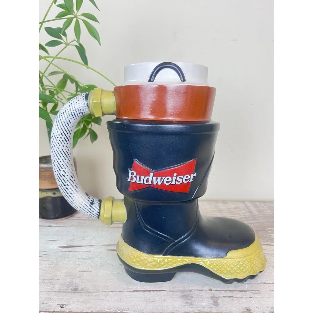 BUDWEISER BEER Stein Mug Fire Fighters Boot Ceramarte First In a Series 1997 Bud